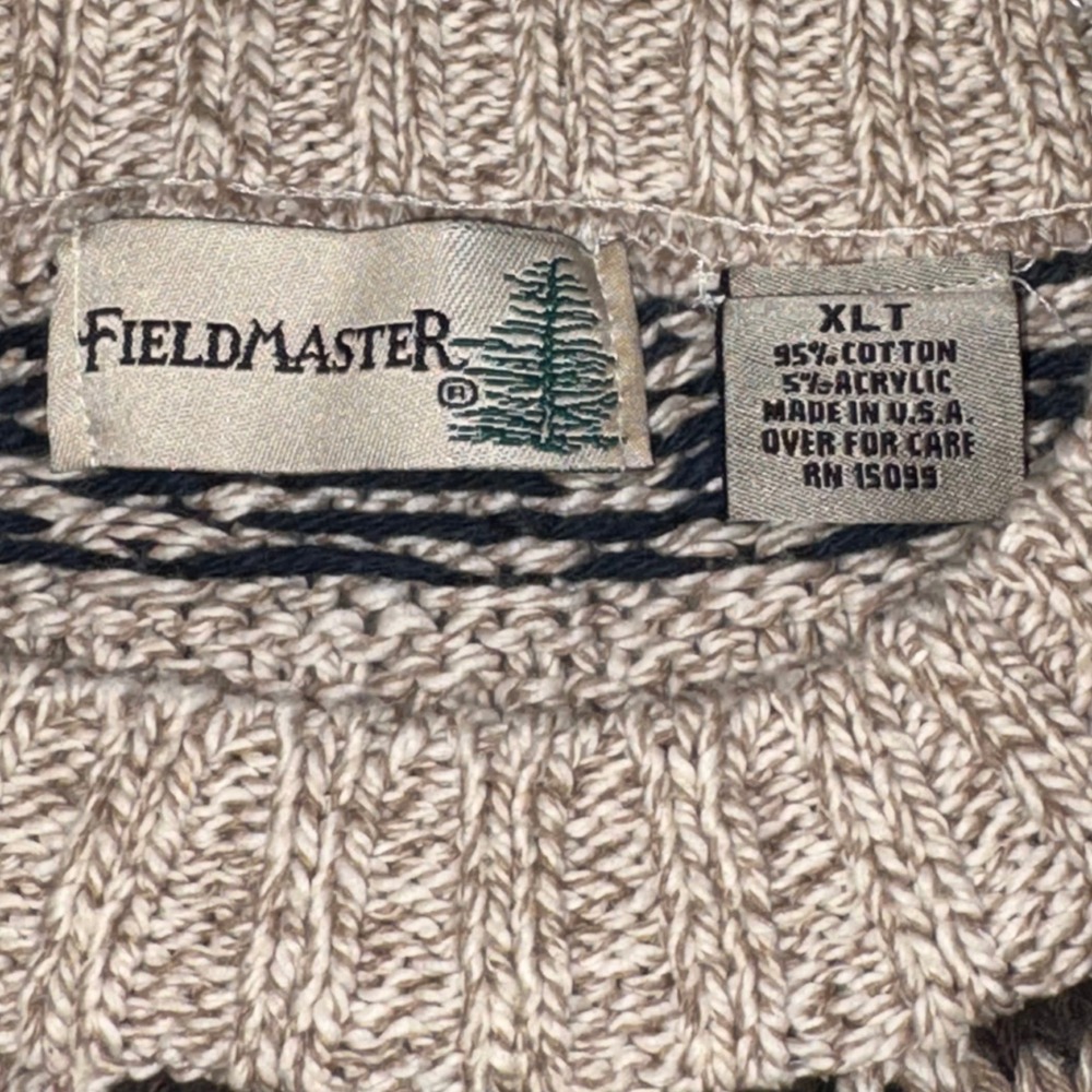 Vintage Grandpa Sweater Fair Isle Fieldmaster Knit Mens XLT Tan Brown Navy - Picture 3 of 11